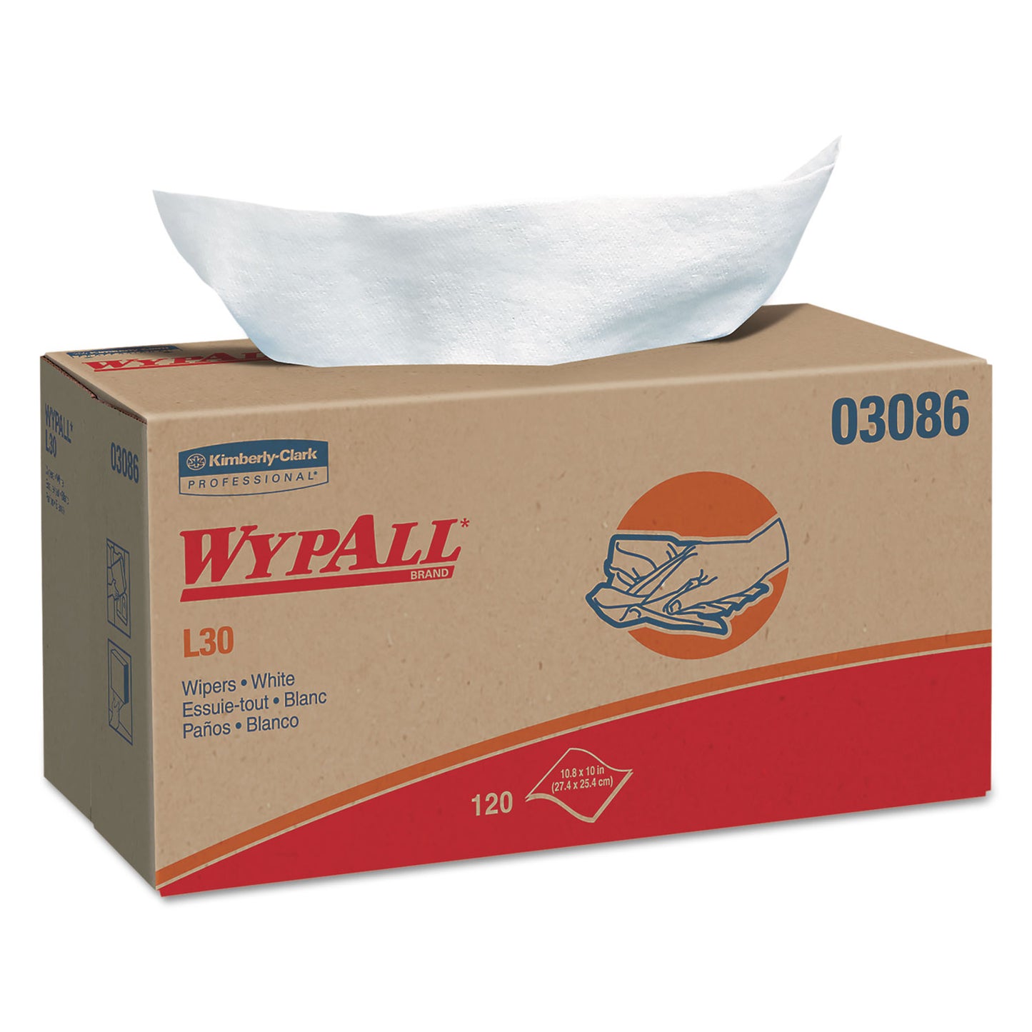 WypAll L30 Towels, POP-UP Box, 10 x 9.8, White, 120/Box, 10 Boxes/Carton (03086)