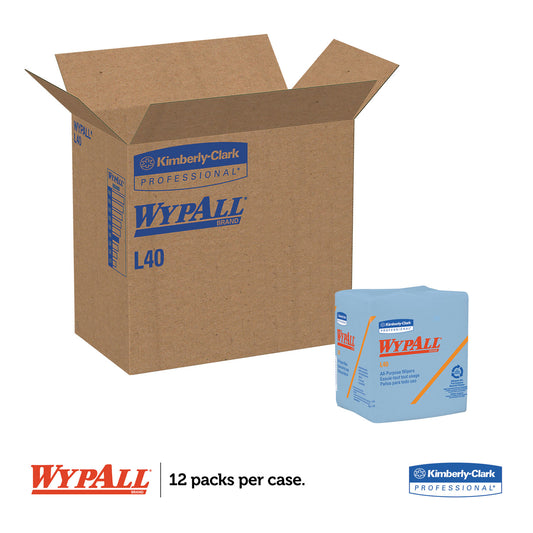 WypAll L40 Wiper, 1/4 Fold, Blue, 12.5 x 12, 56/Box, 12 Boxes/Carton (05776)