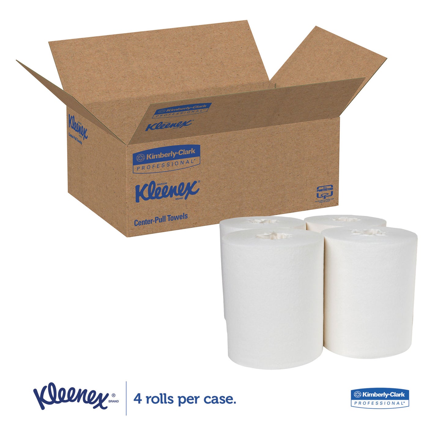 Kleenex Premiere Center-Pull Towels, Perforated, 1-Ply, 8 x 15, White, 250/Roll, 4 Rolls/Carton (01320)