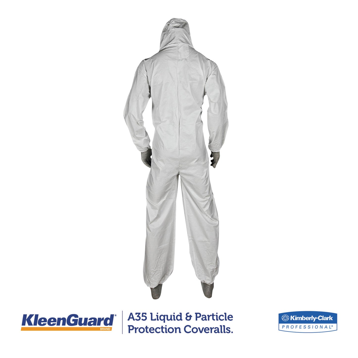 KleenGuard A35 Liquid and Particle Protection Coveralls, Zipper Front, Hooded, Elastic Wrists and Ankles, Large, White, 25/Carton (38938)