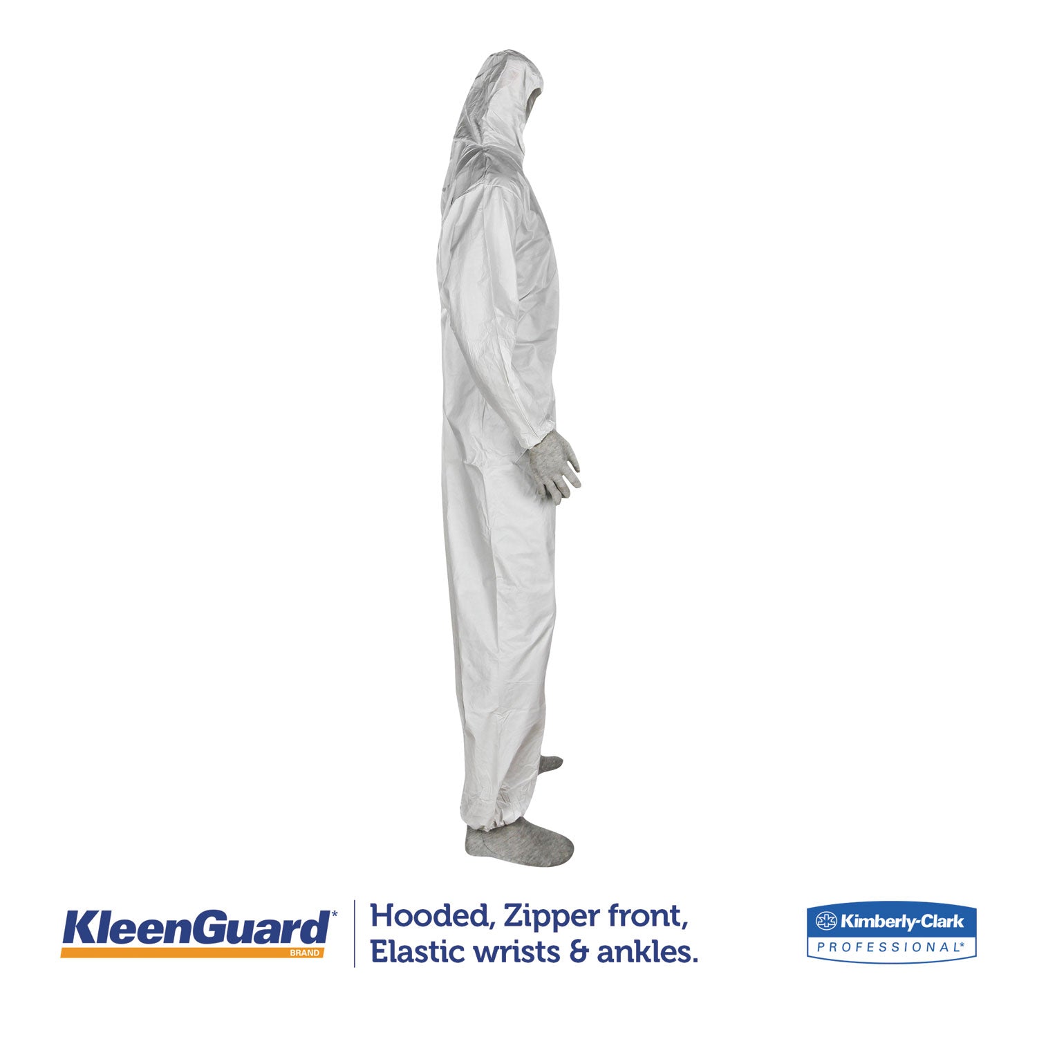 KleenGuard A35 Liquid and Particle Protection Coveralls, Zipper Front, Hooded, Elastic Wrists and Ankles, 2X-Large, White, 25/Carton (38941)