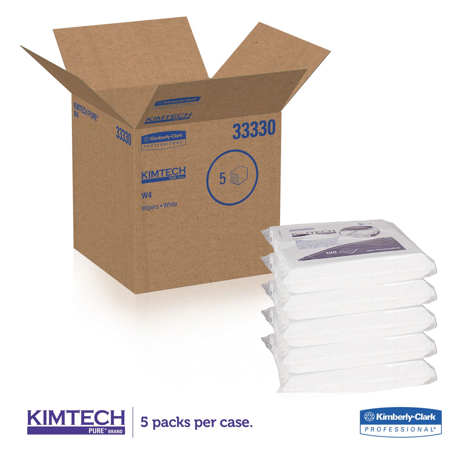 Kimtech W4 Critical Task Wipers, Flat Double Bag, 12 x 12, Unscented, White, 100/Bag, 5 Bags/Carton (33330)