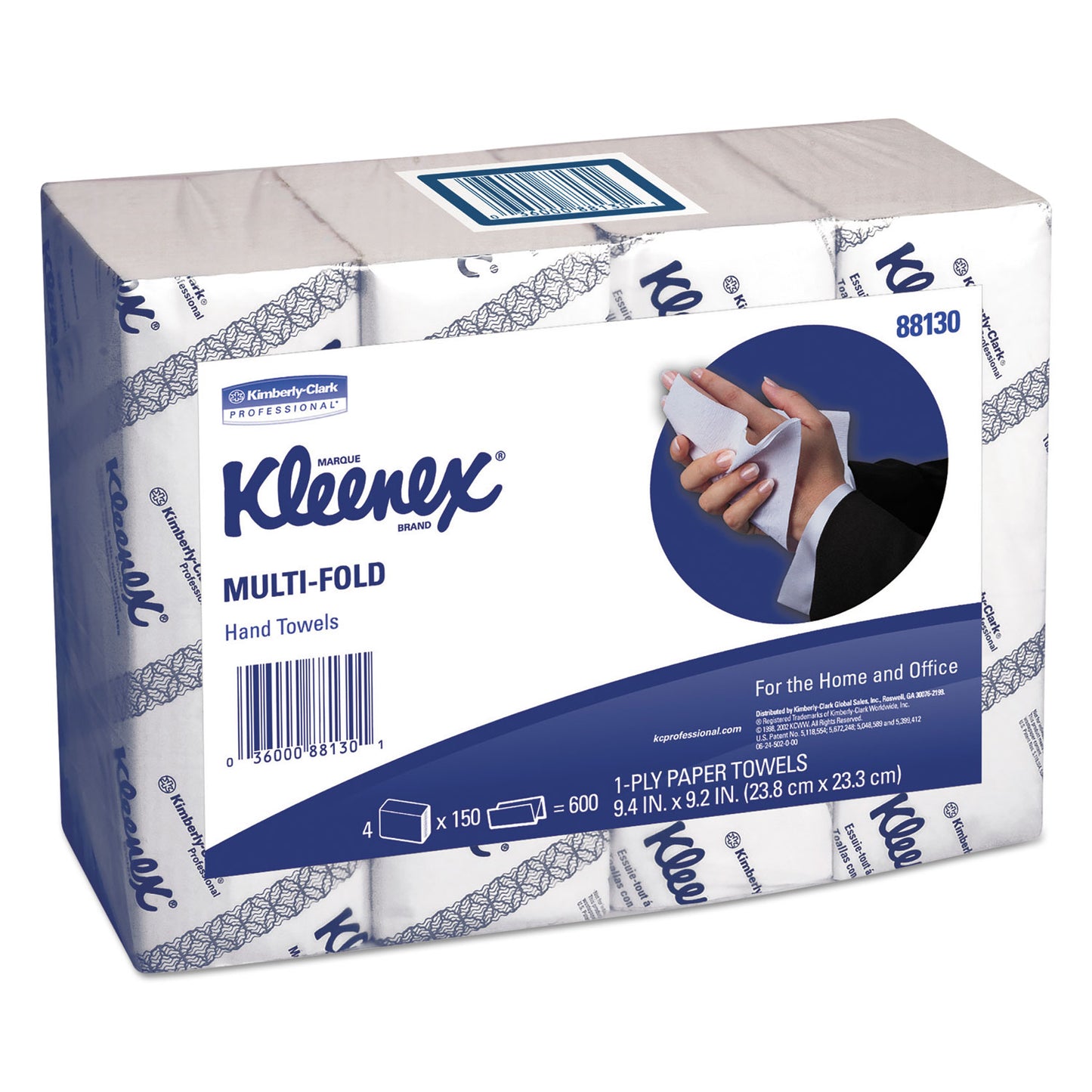 Kleenex Multi-Fold Paper Towels, 4-Pack Bundles, 1-Ply, 9.2 x 9.4, White, 150/Pack, 16 Packs/Carton (88130)