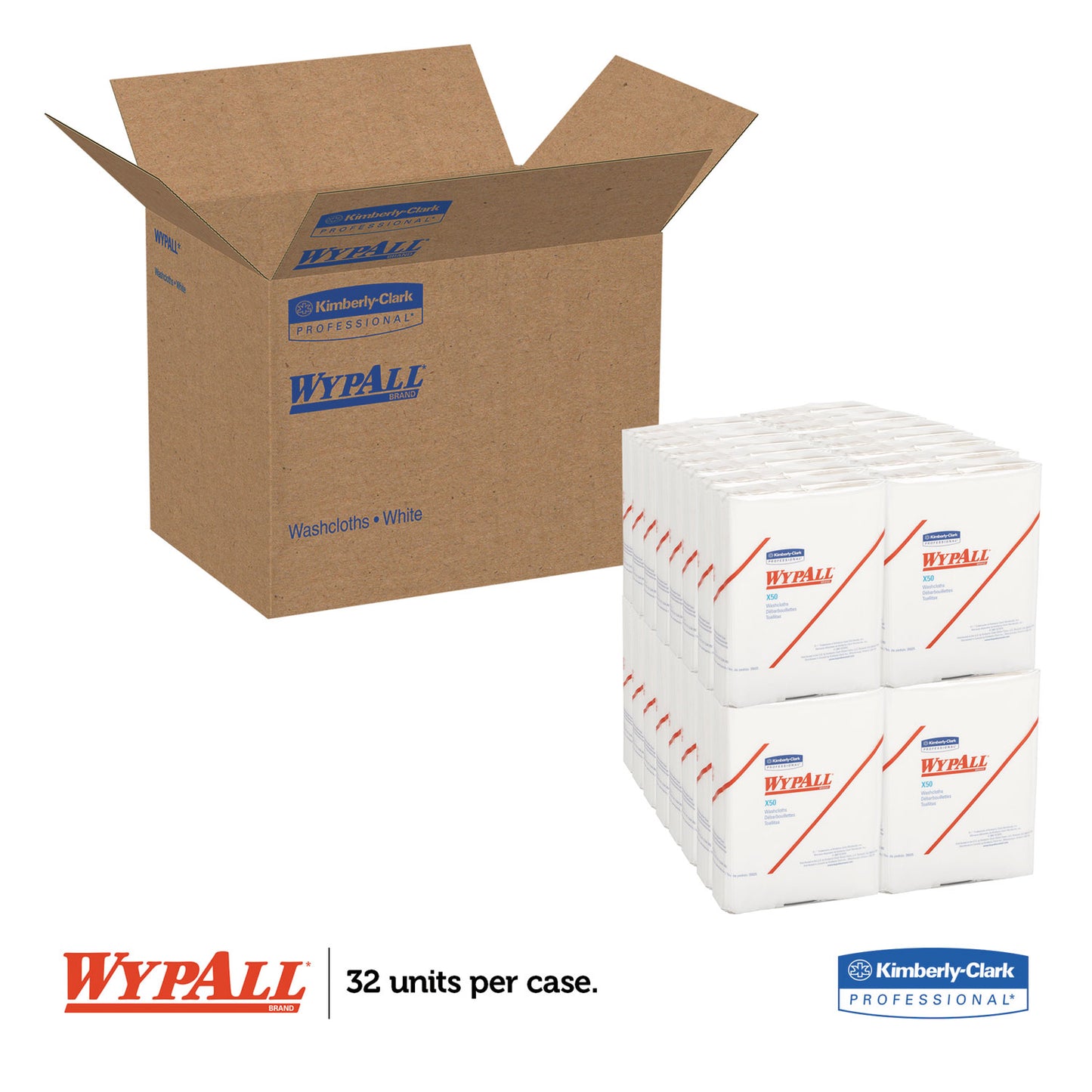 WypAll X50 Cloths, 1/4 Fold, 12.5 x 10, White, 26/Pack, 32 Packs/Carton (35025)