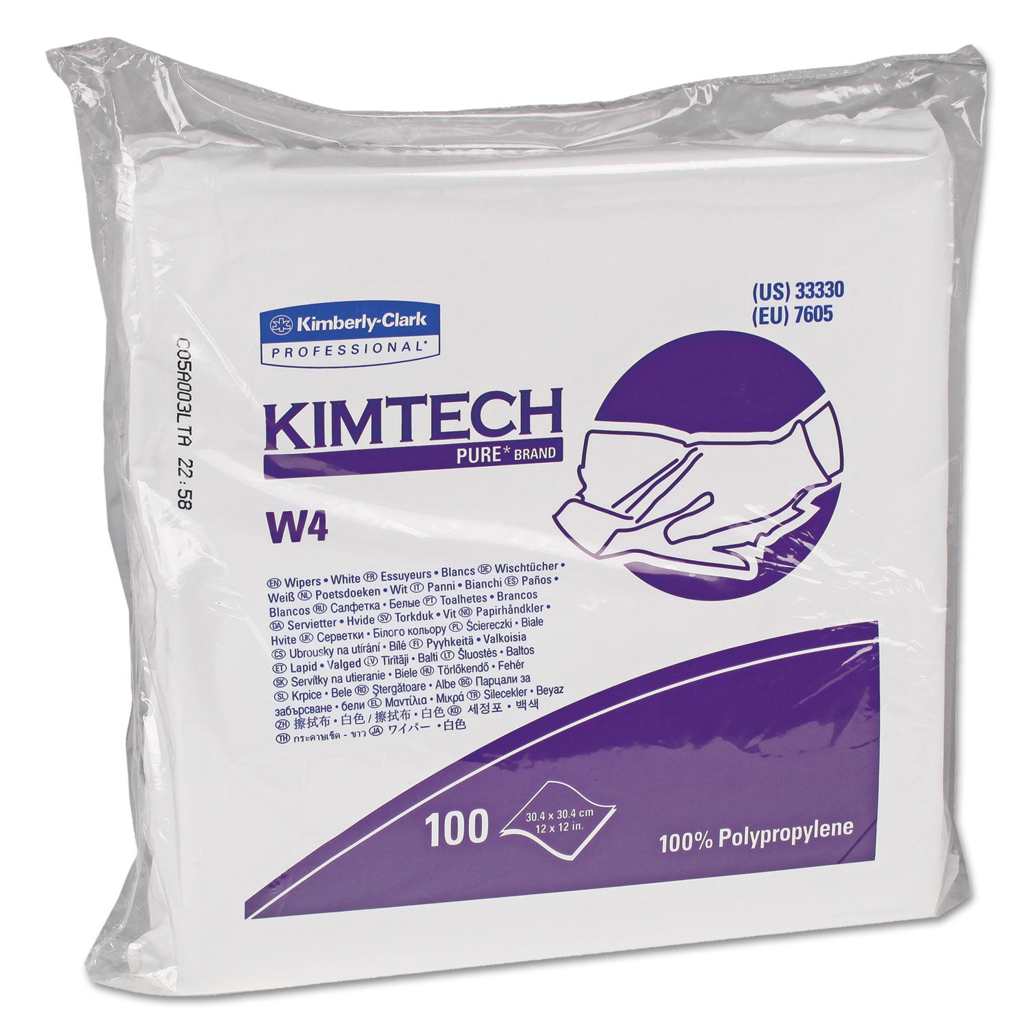 Kimtech W4 Critical Task Wipers, Flat Double Bag, 12 x 12, Unscented, White, 100/Bag, 5 Bags/Carton (33330)