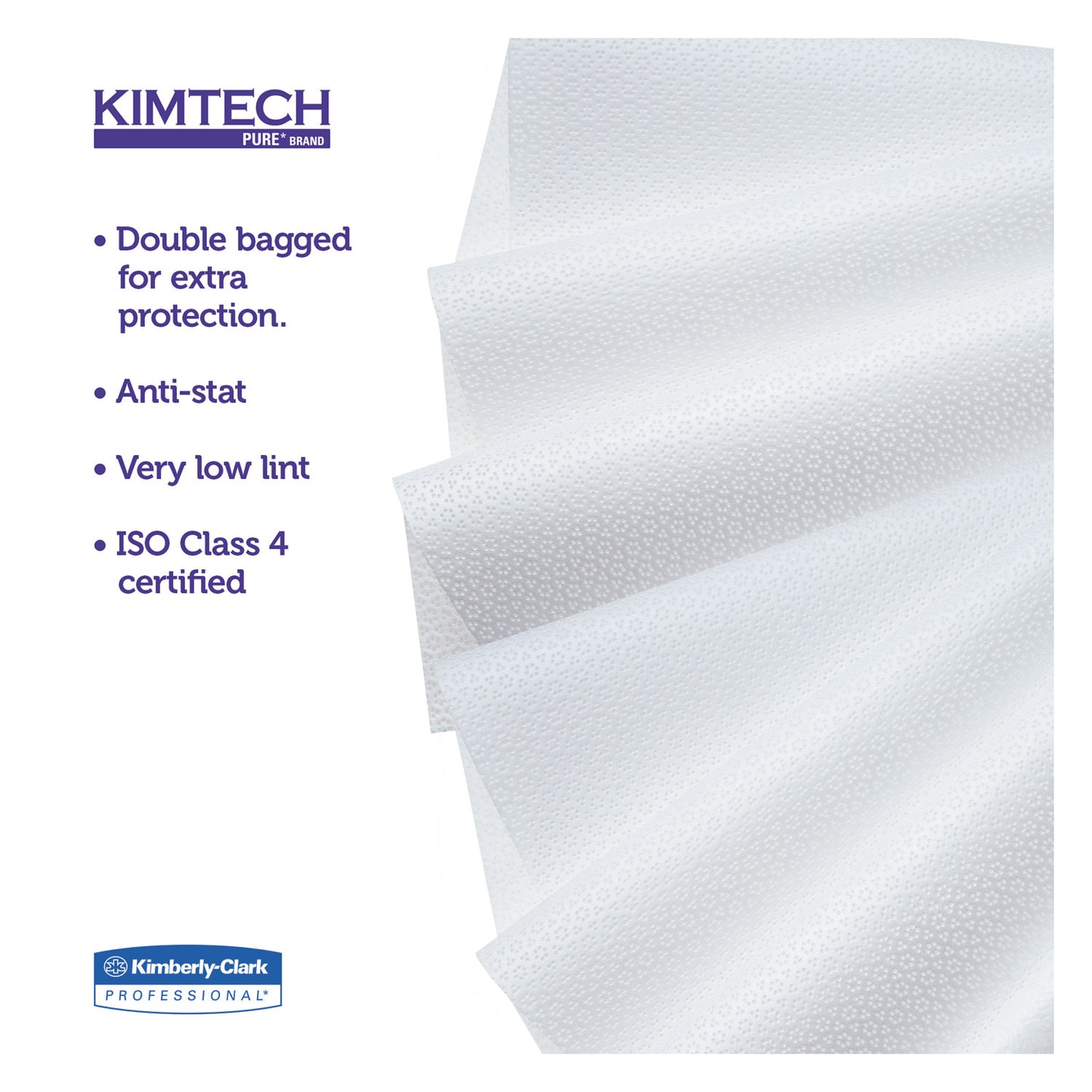 Kimtech W4 Critical Task Wipers, Flat Double Bag, 12 x 12, Unscented, White, 100/Bag, 5 Bags/Carton (33330)