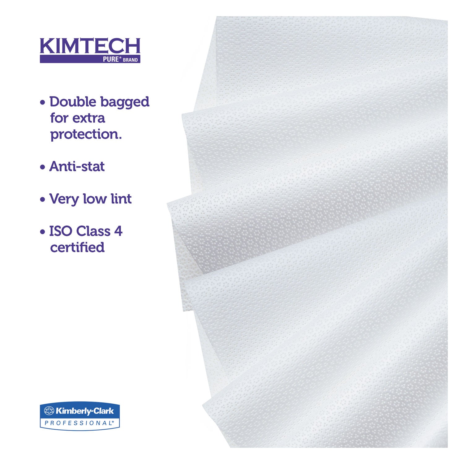 Kimtech W4 Critical Task Wipers, Flat Double Bag, 12 x 12, Unscented, White, 100/Bag, 5 Bags/Carton (33330)