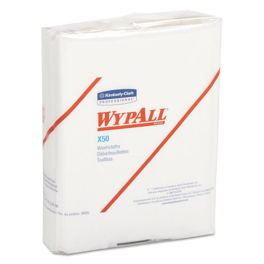 WypAll X50 Cloths, 1/4 Fold, 12.5 x 10, White, 26/Pack, 32 Packs/Carton (35025)