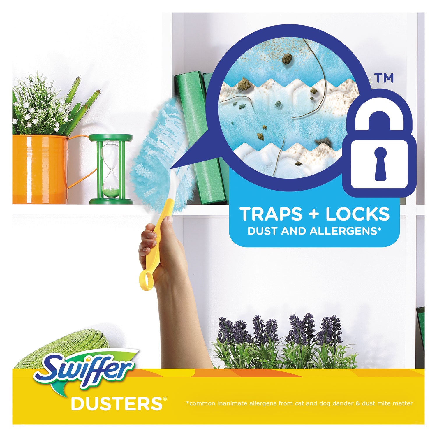 Swiffer Dusters Starter Kit, Dust Lock Fiber, 6" Handle, Blue/Yellow, 6/Carton (11804CT)