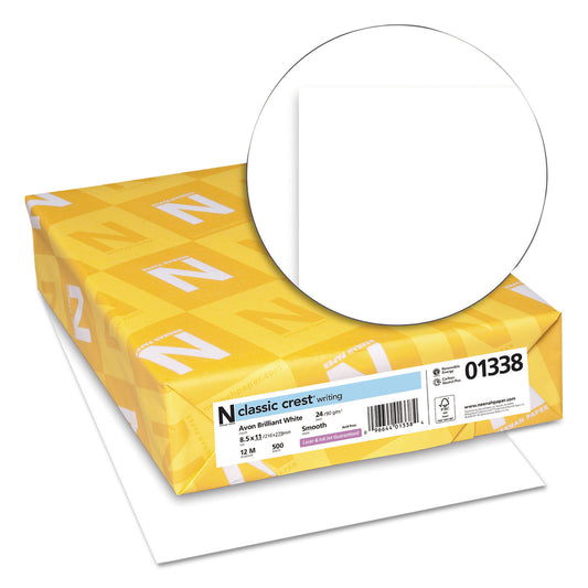 Neenah Paper CLASSIC CREST Stationery, 93 Bright, 24 lb Bond Weight, 8.5 x 11, Avon White, 500/Ream (01338)