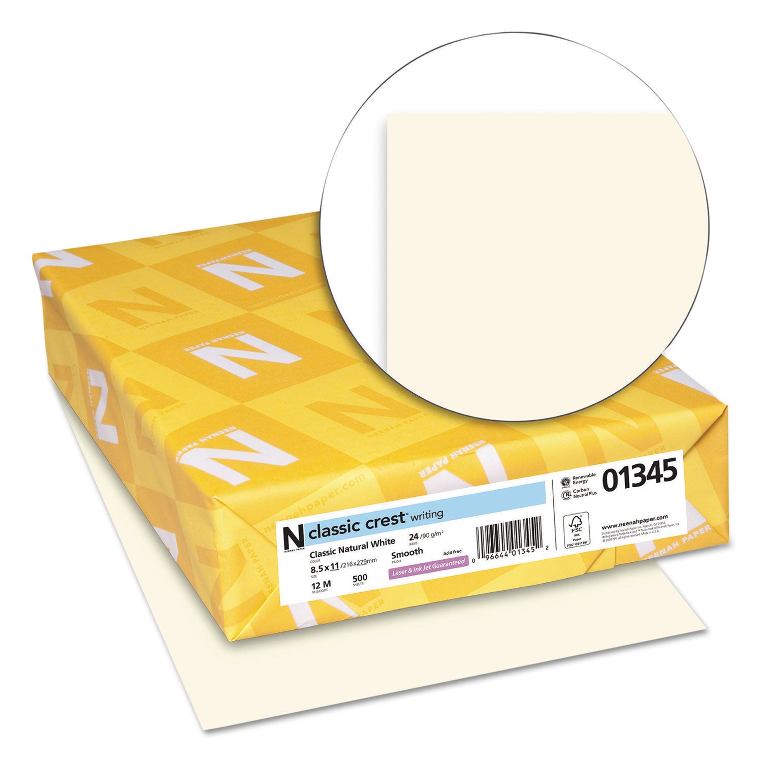 Neenah Paper CLASSIC CREST Stationery, 24 lb Bond Weight, 8.5 x 11, Classic Natural White, 500/Ream (01345)