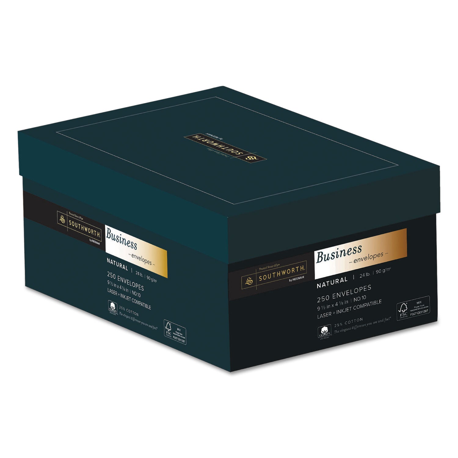 Southworth 25% Cotton #10 Business Envelope, Commercial Flap, Gummed Closure, 4.13 x 9.5, Natural, 250/Box (J404N10)