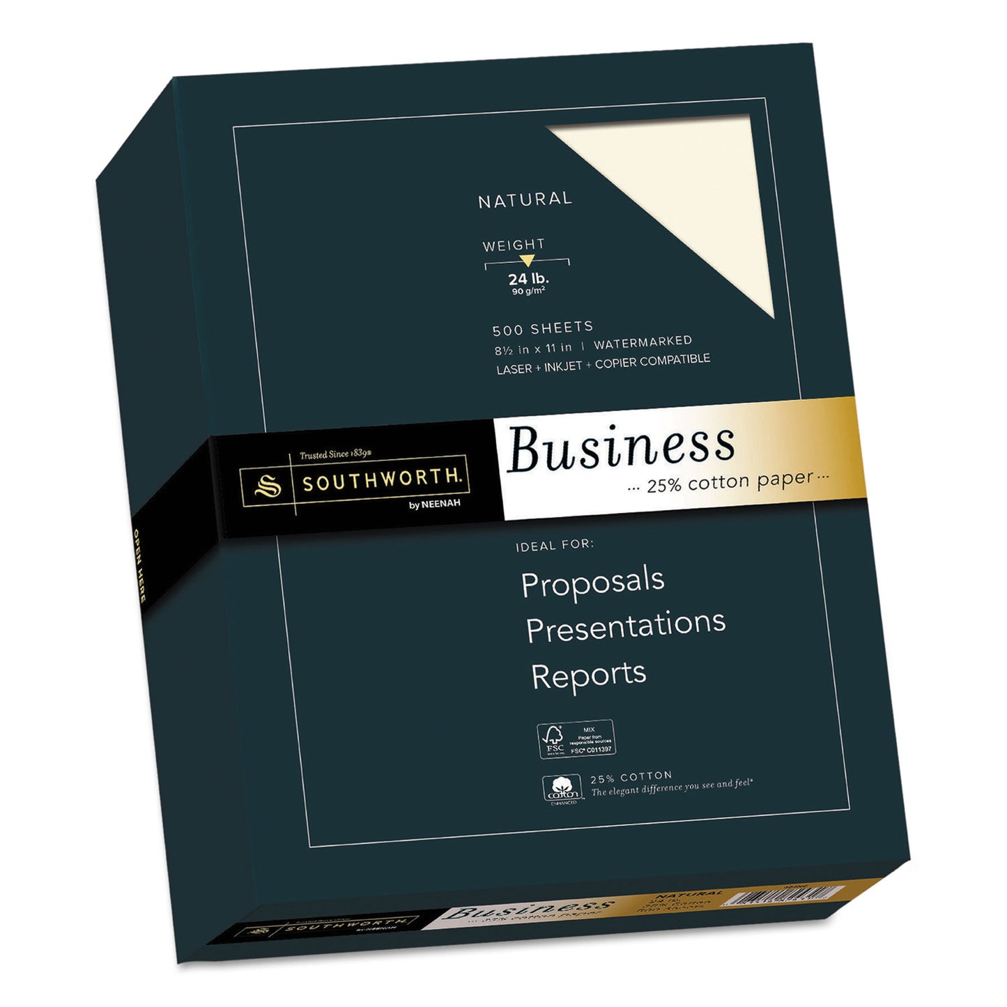 Southworth 25% Cotton Business Paper, 24 lb Bond Weight, 8.5 x 11, Natural, 500 Sheets/Ream (404NC)