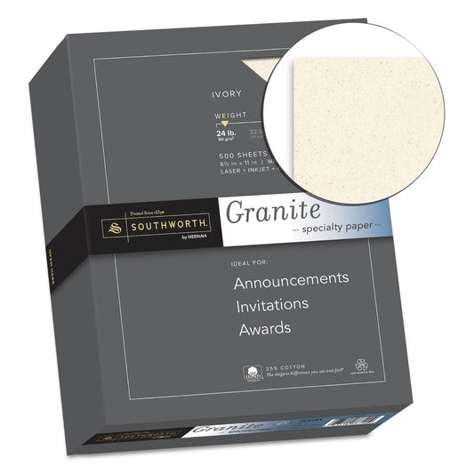 Southworth Granite Specialty Paper, 24 lb Bond Weight, 8.5 x 11, Ivory, 500/Ream (934C)