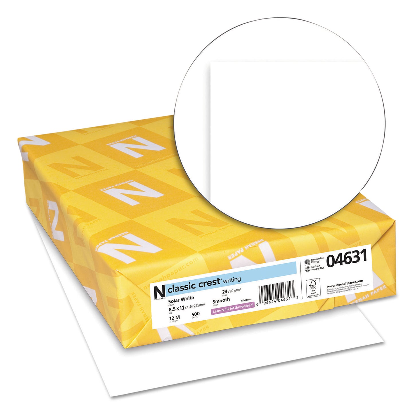 Neenah Paper CLASSIC CREST Stationery, 97 Bright, 24 lb Bond Weight, 8.5 x 11, Solar White, 500/Ream (04631)