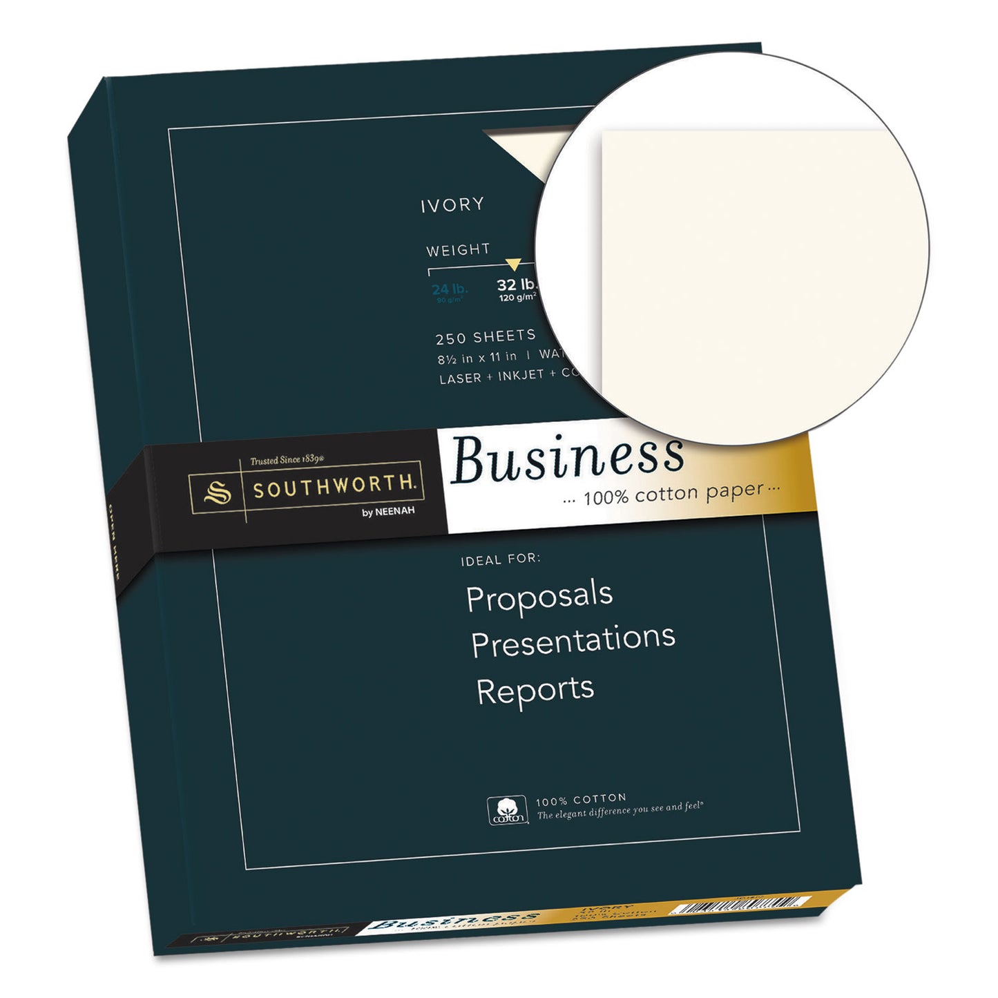 Southworth 100% Cotton Business Paper, 32 lb Bond Weight, 8.5 x 11, Ivory, 250/Pack (JD18IC)