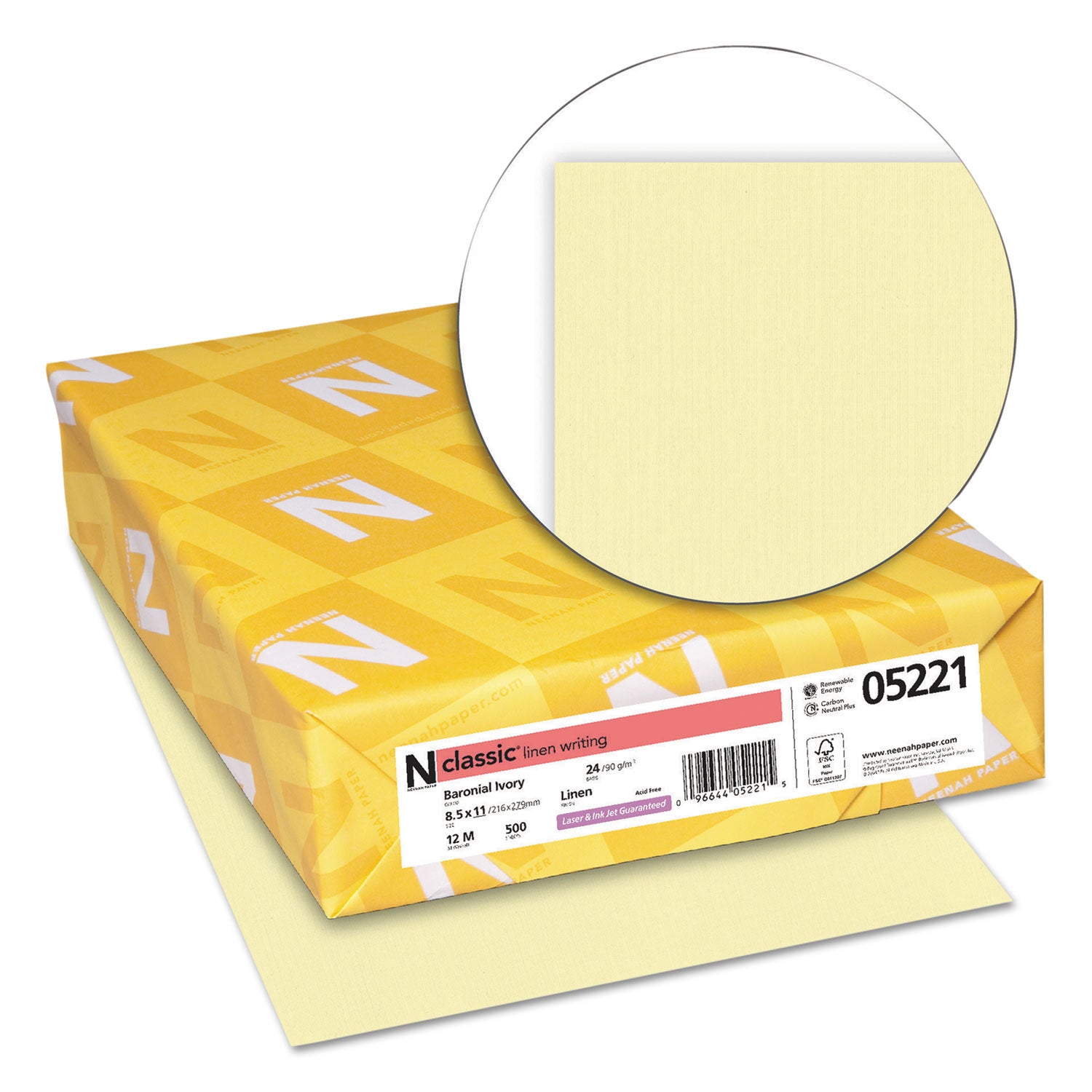 Neenah Paper CLASSIC Linen Stationery, 24 lb Bond Weight, 8.5 x 11, Baronial Ivory, 500/Ream (05221)