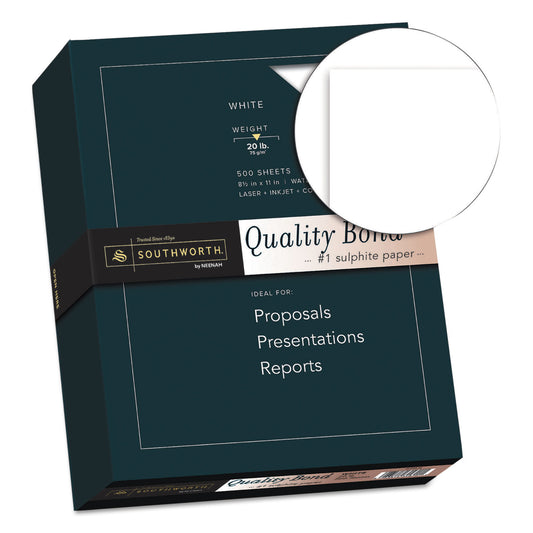 Southworth Quality Bond Business Paper, 95 Bright, 20 lb Bond Weight, 8.5 x 11, White, 500/Ream (3162010)