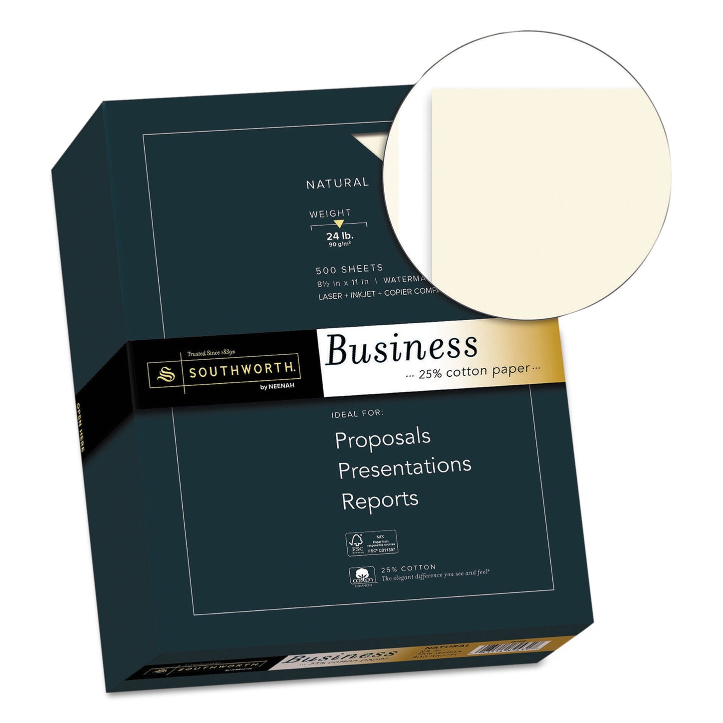 Southworth 25% Cotton Business Paper, 24 lb Bond Weight, 8.5 x 11, Natural, 500 Sheets/Ream (404NC)