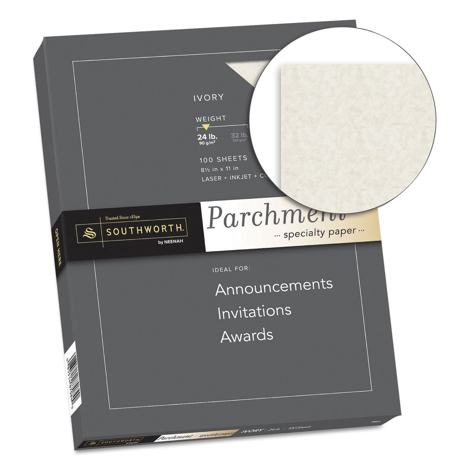 Southworth Parchment Specialty Paper, 24 lb Bond Weight, 8.5 x 11, Ivory, 100/Pack (P984CK336)