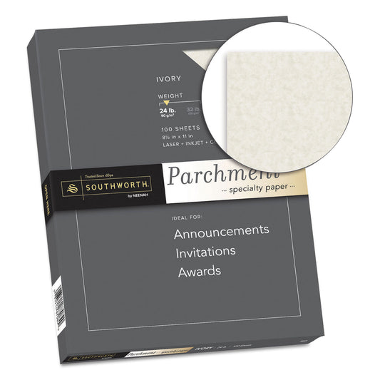 Southworth Parchment Specialty Paper, 24 lb Bond Weight, 8.5 x 11, Ivory, 100/Pack (P984CK336)