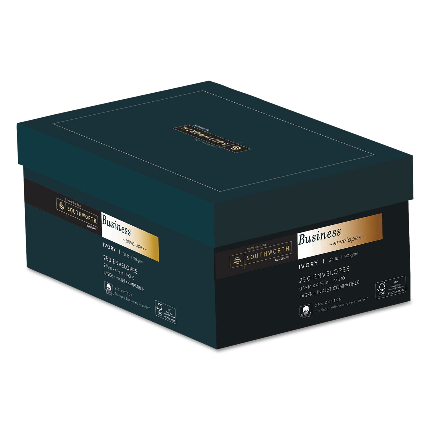 Southworth 25% Cotton #10 Business Envelope, Commercial Flap, Gummed Closure, 4.13 x 9.5, Ivory, 250/Box (J404I10)