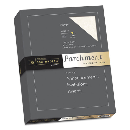 Southworth Parchment Specialty Paper, 32 lb Bond Weight, 8.5 x 11, Ivory, 250/Pack (J988C)