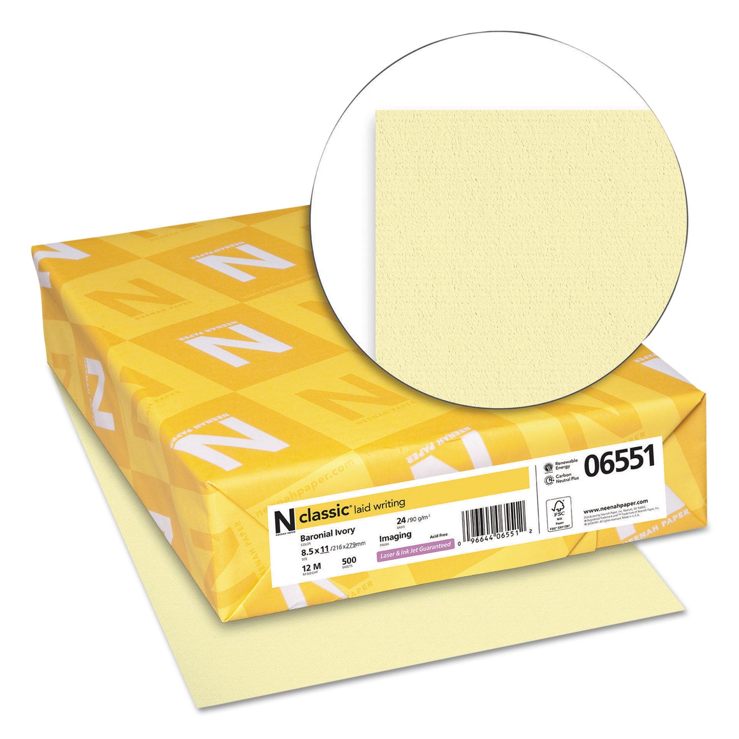 Neenah Paper CLASSIC Laid Stationery Writing Paper, 24 lb Bond Weight, 8.5 x 11, Baronial Ivory, 500/Ream (06551)