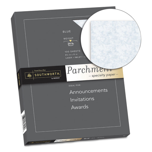 Southworth Parchment Specialty Paper, 24 lb Bond Weight, 8.5 x 11, Blue, 100/Box (P964CK336)