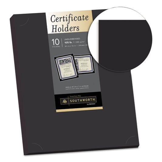 Southworth Certificate Holder, Black, 105lb Linen Stock, 12 x 9.5, 10/Pack (PF18)