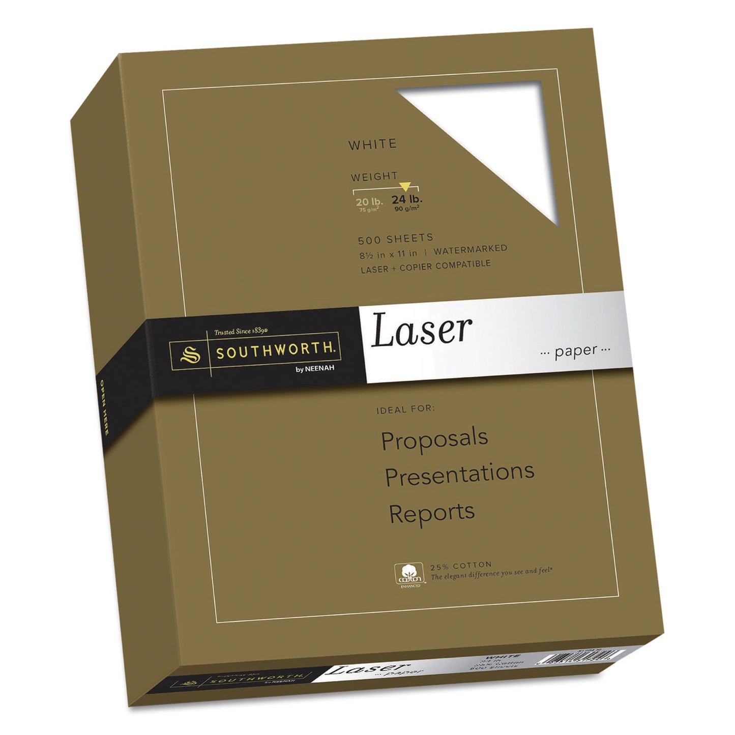 Southworth 25% Cotton Laser Paper, 95 Bright, 24 lb Bond Weight, 8.5 x 11, White, 500/Ream (3172410)