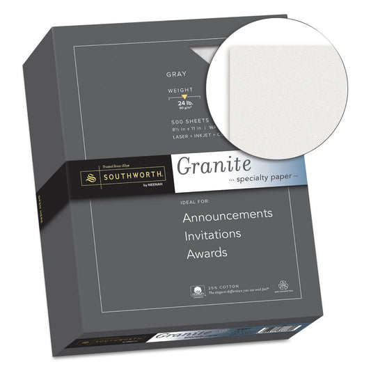 Southworth Granite Specialty Paper, 24 lb Bond Weight, 8.5 x 11, Gray, 500/Ream (914C)