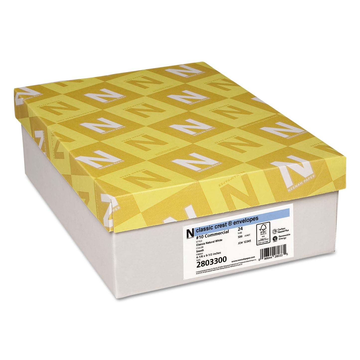 Neenah Paper CLASSIC CREST #10 Envelope, Commercial Flap, Gummed Closure, 4.13 x 9.5, Classic Natural White, 500/Box (2803300)