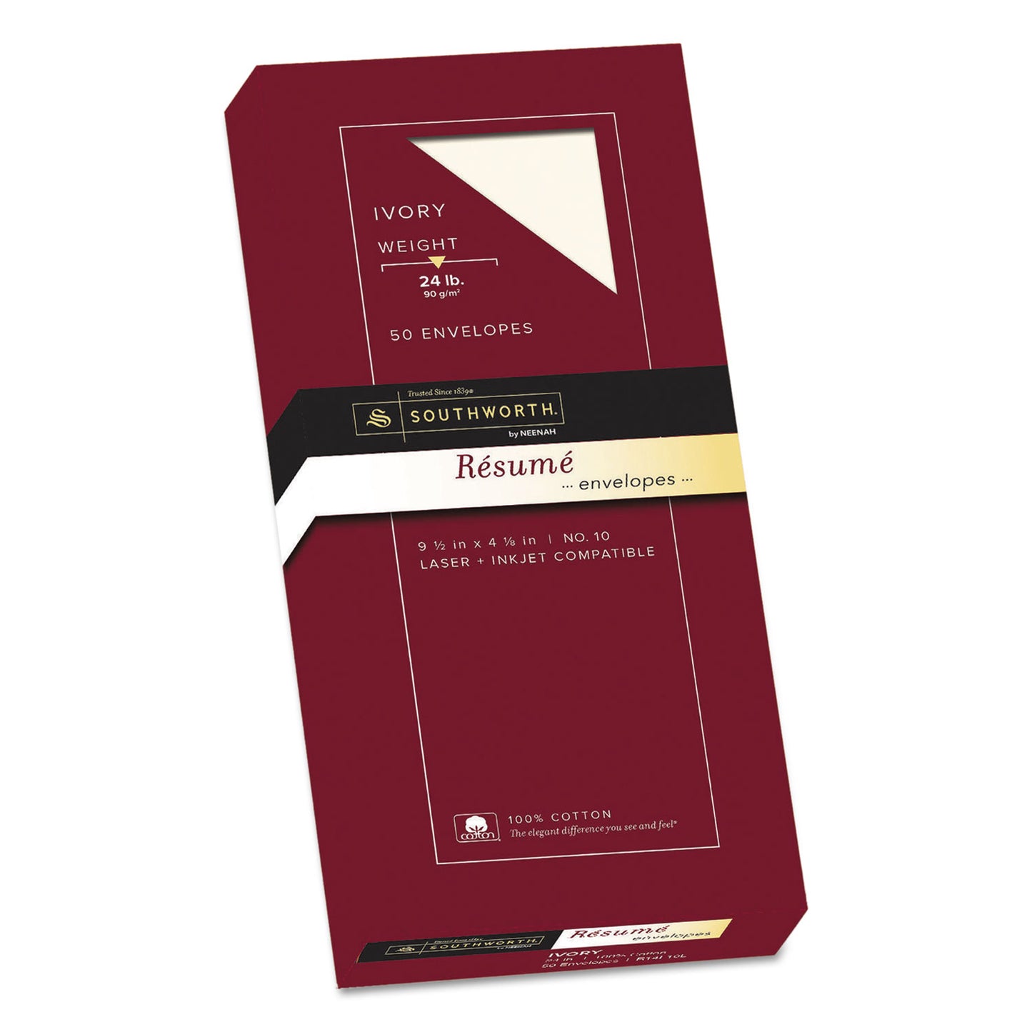 Southworth 100% Cotton Resume Envelope, #10, Commercial Flap, Gummed Closure, 4.13 x 9.5, Ivory, 50/Box (R14I10L)