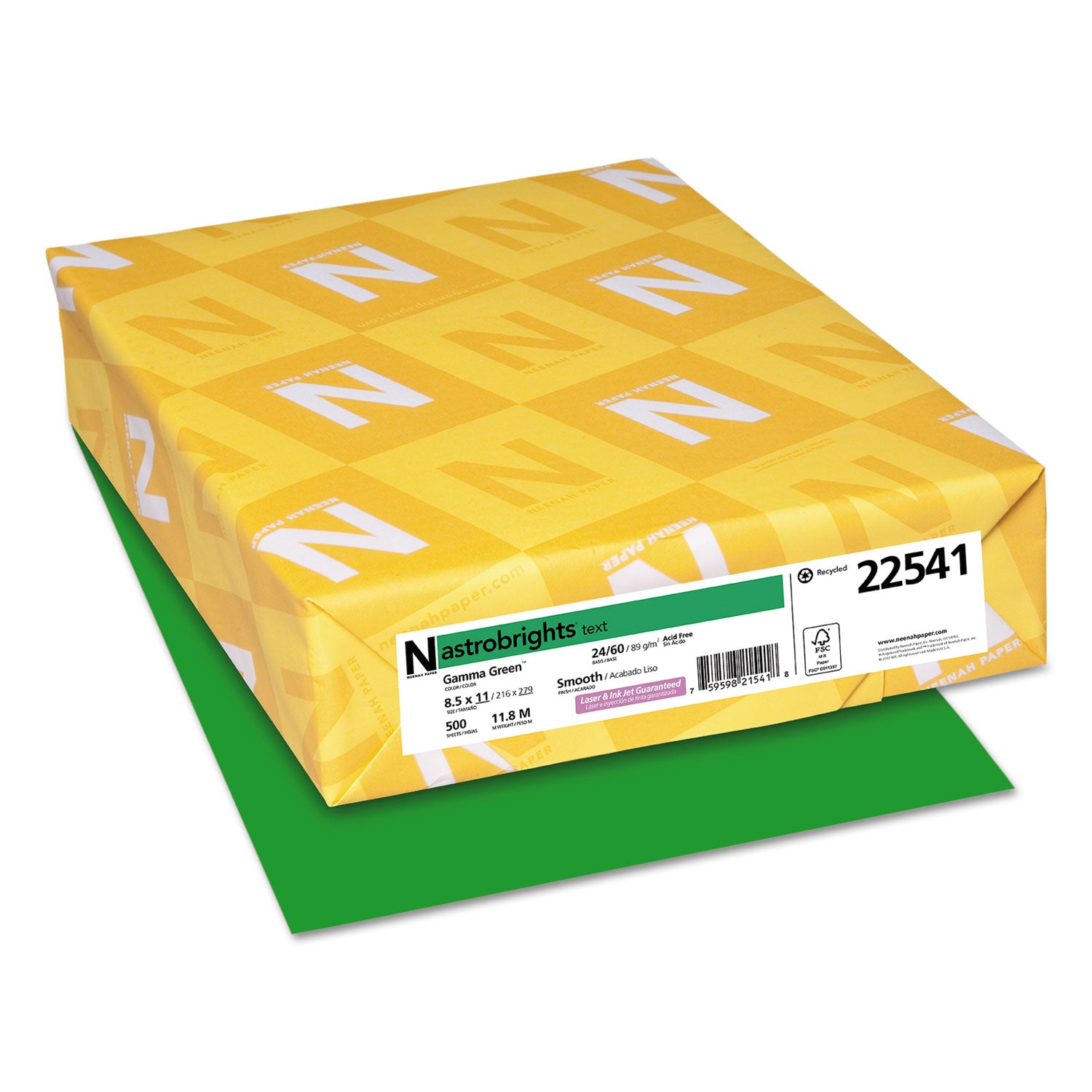 Astrobrights Color Paper, 24 lb Bond Weight, 8.5 x 11, Gamma Green, 500 Sheets/Ream (22541)