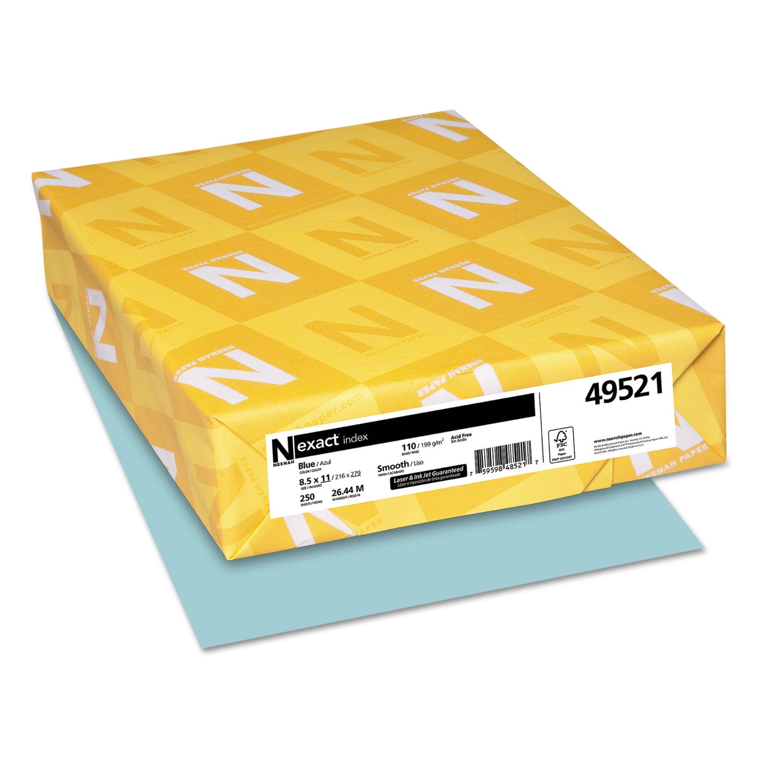 Neenah Paper Exact Index Card Stock, 110 lb Index Weight, 8.5 x 11, Blue, 250/Pack (49521)