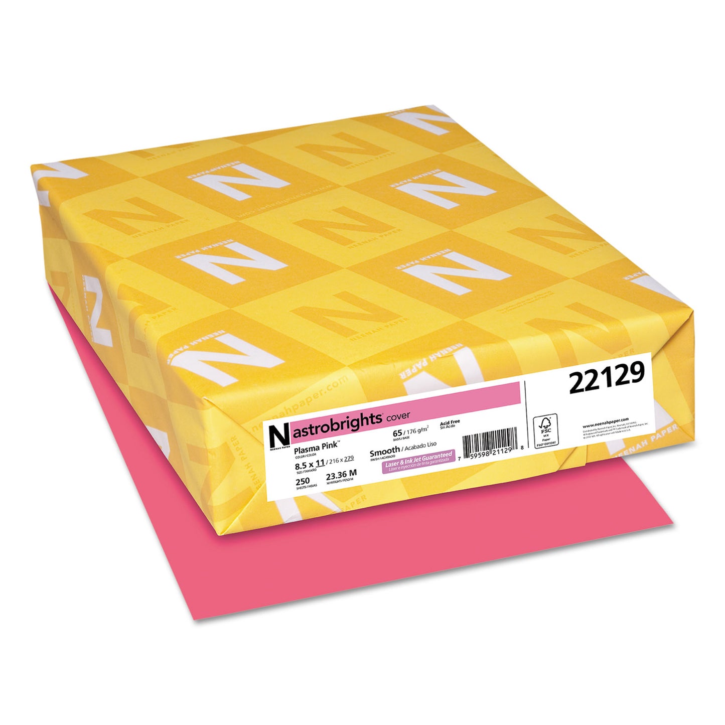 Astrobrights Color Cardstock, 65 lb Cover Weight, 8.5 x 11, Plasma Pink, 250/Pack (22129)