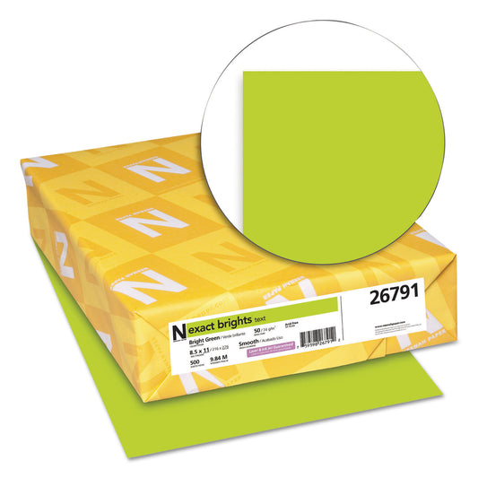 Neenah Paper Exact Brights Paper, 20 lb Bond Weight, 8.5 x 11, Bright Green, 500/Ream (26791)