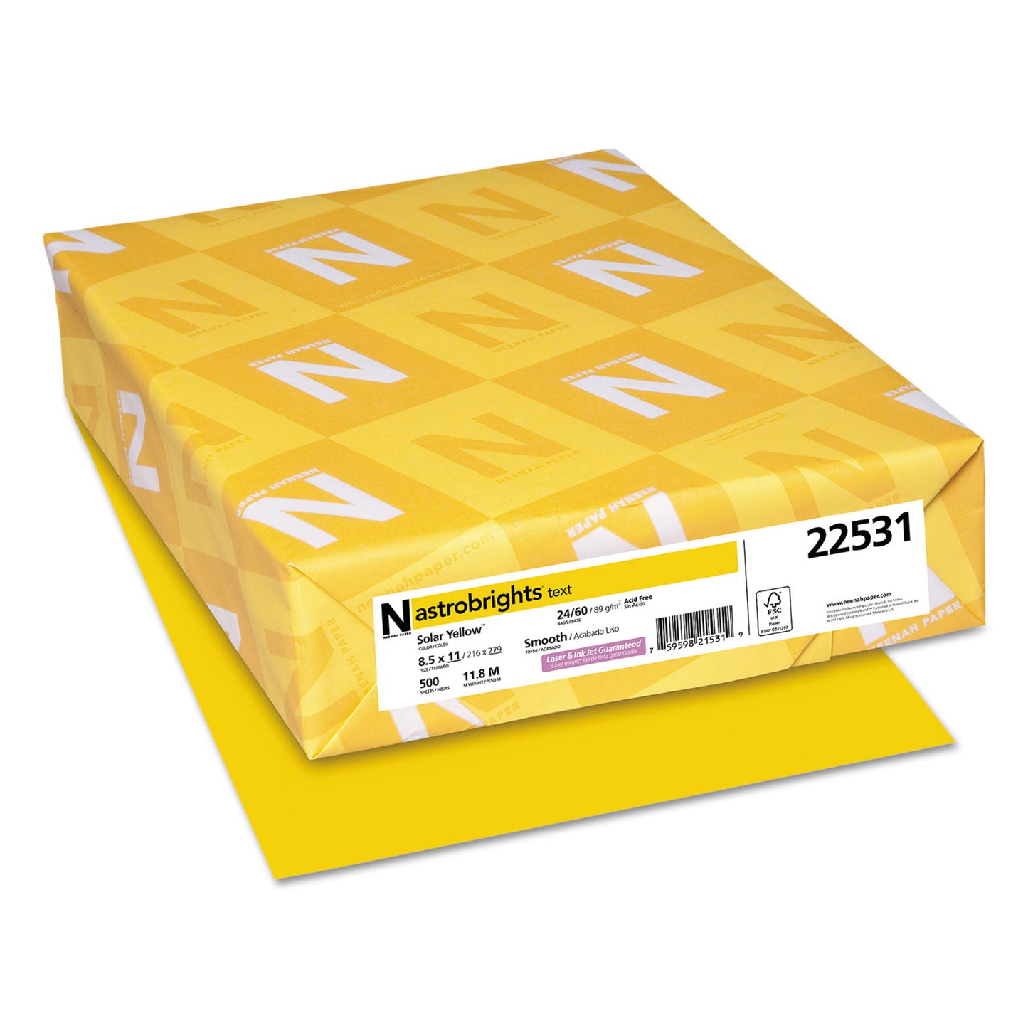 Astrobrights Color Paper, 24 lb Bond Weight, 8.5 x 11, Solar Yellow, 500/Ream (22531)