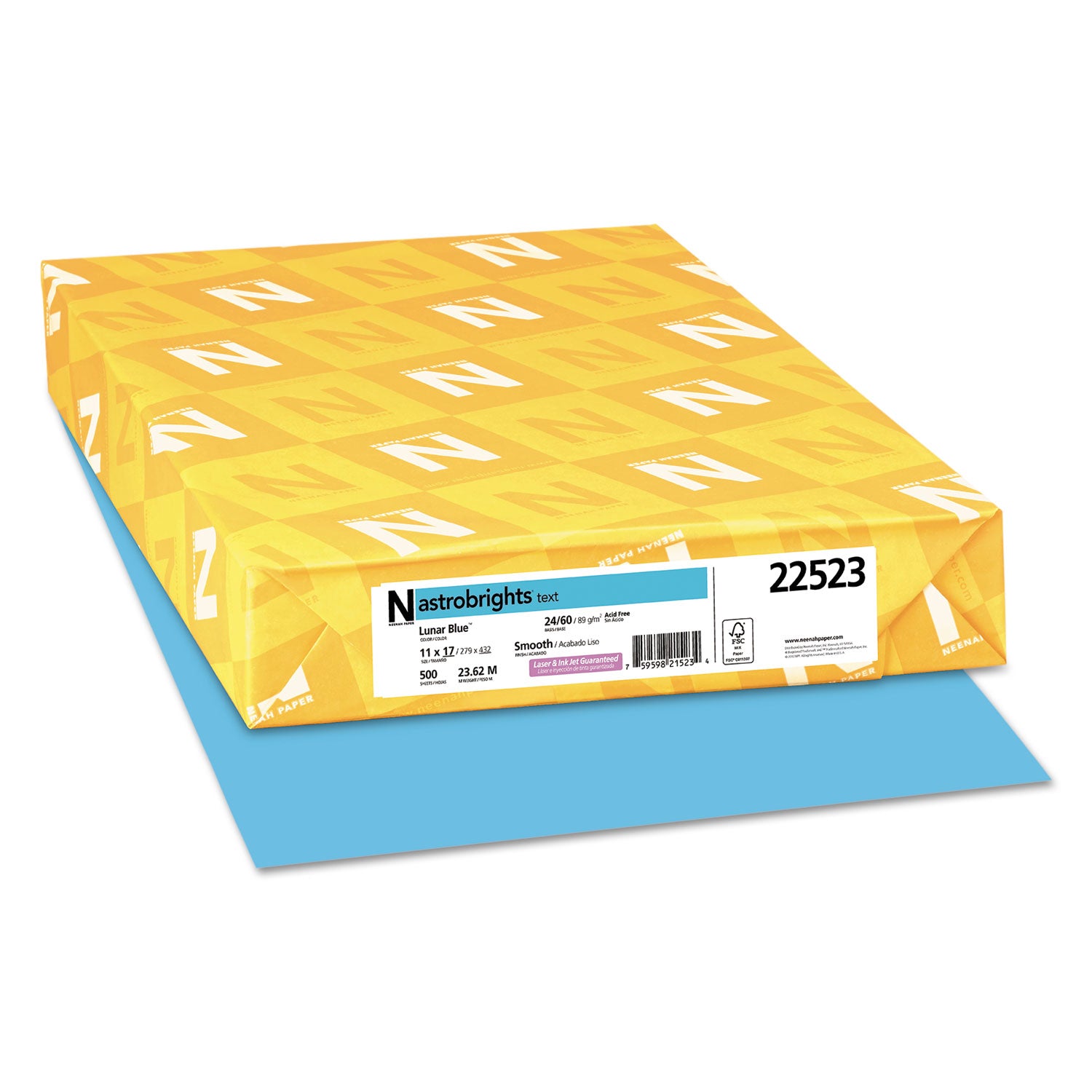 Astrobrights Color Paper, 24 lb Bond Weight, 11 x 17, Lunar Blue, 500/Ream (22523)