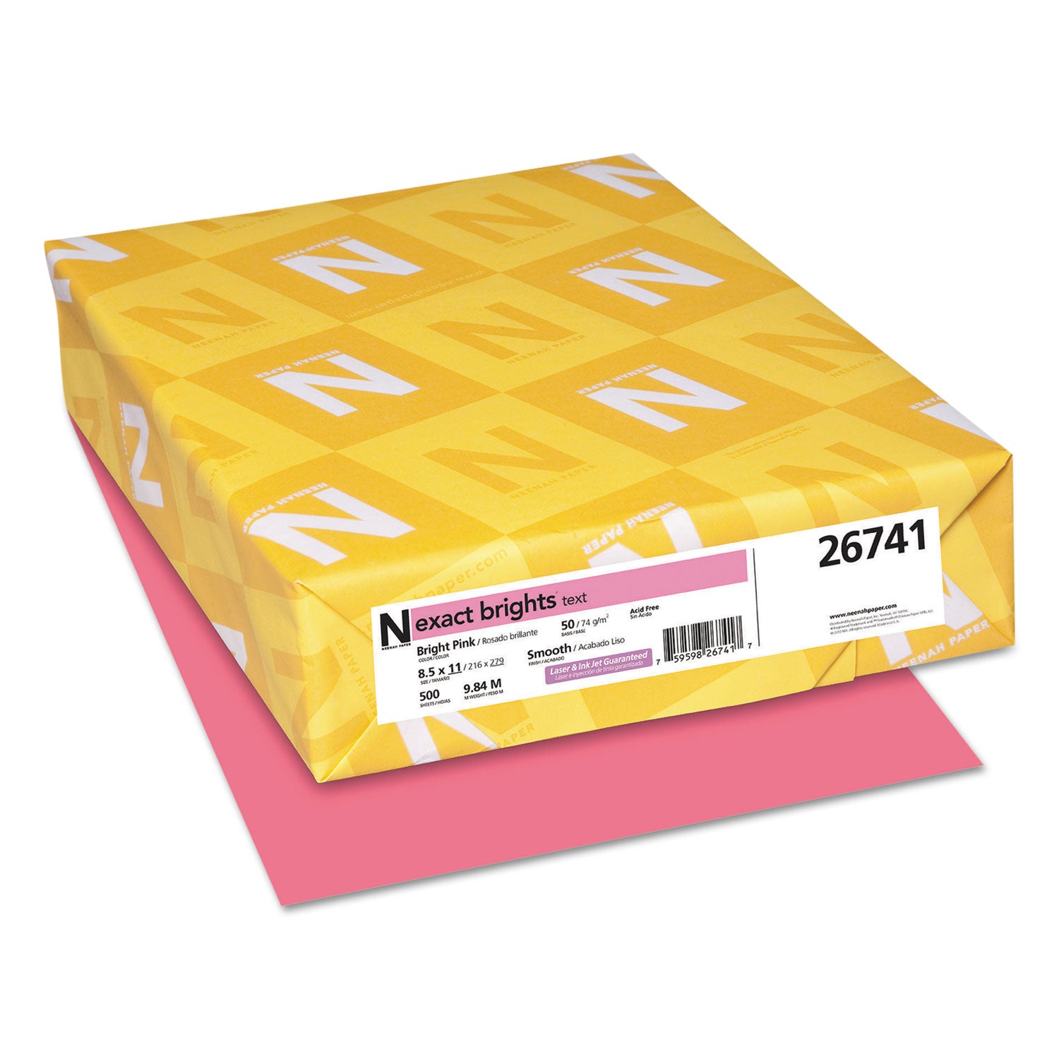 Neenah Paper Exact Brights Paper, 20 lb Bond Weight, 8.5 x 11, Bright Pink, 500/Ream (26741)