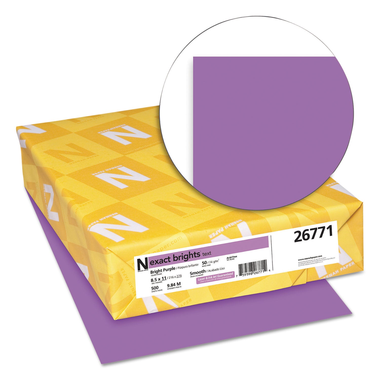 Neenah Paper Exact Brights Paper, 20 lb Bond Weight, 8.5 x 11, Bright Purple, 500/Ream (26771)