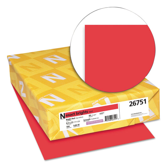 Neenah Paper Exact Brights Paper, 20 lb Bond Weight, 8.5 x 11, Bright Red, 500/Ream (26751)