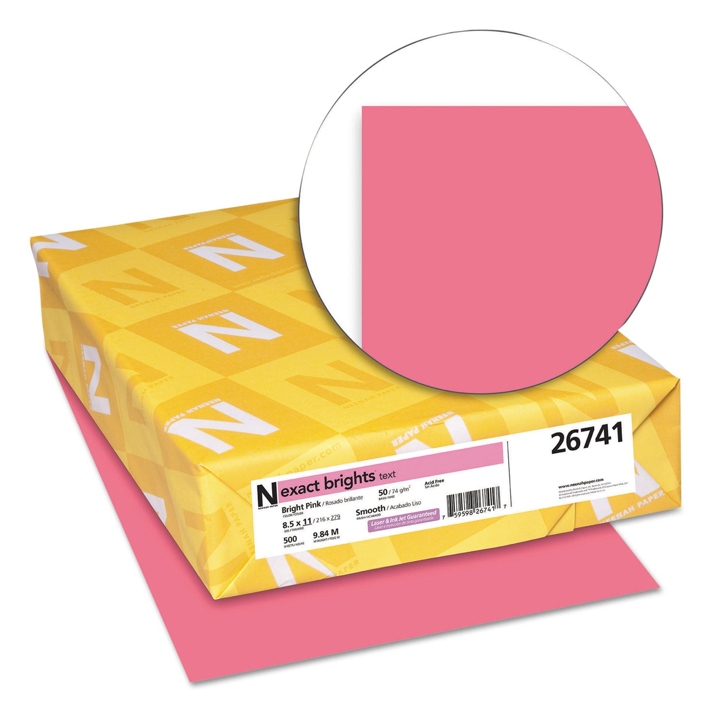 Neenah Paper Exact Brights Paper, 20 lb Bond Weight, 8.5 x 11, Bright Pink, 500/Ream (26741)