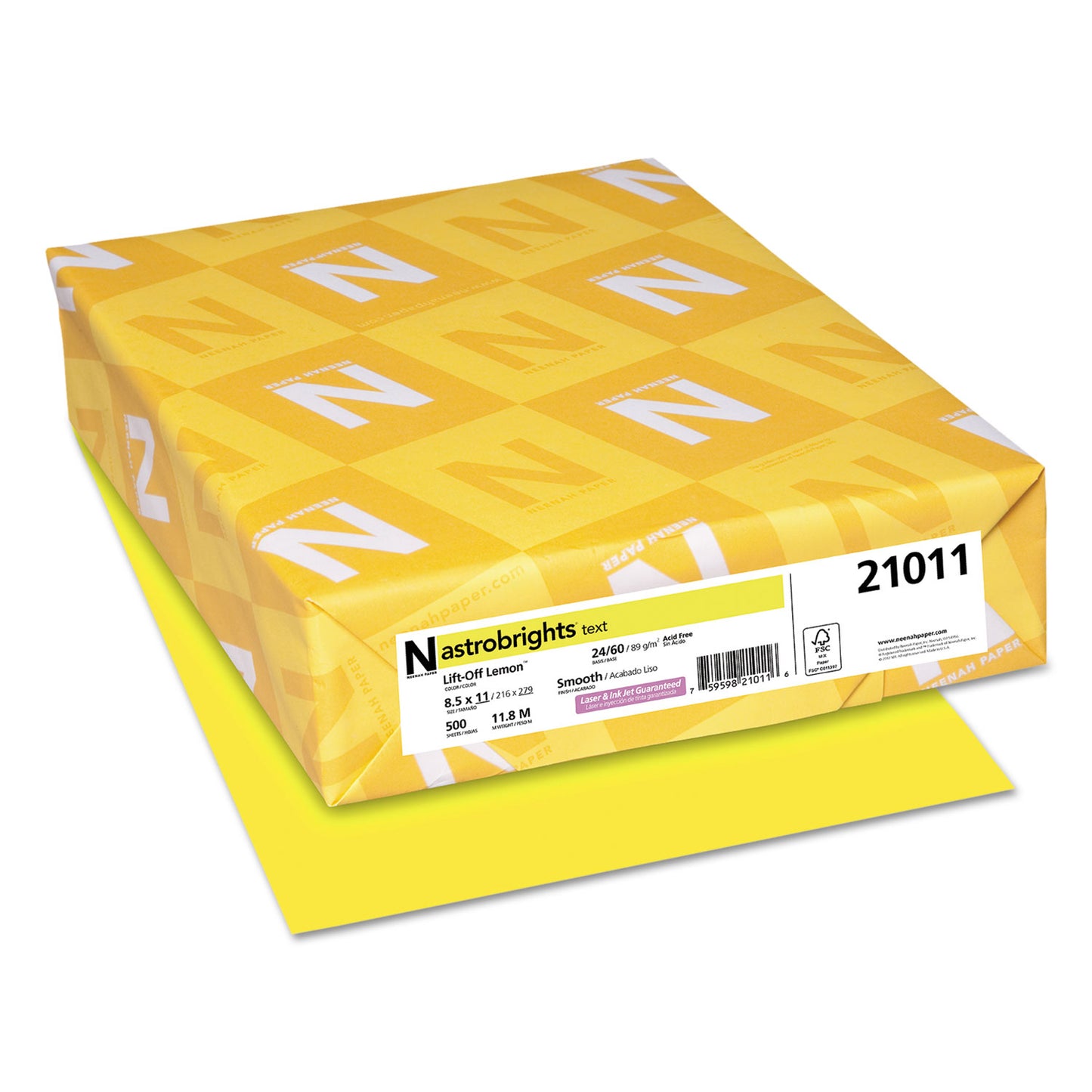 Astrobrights Color Paper, 24 lb Bond Weight, 8.5 x 11, Lift-Off Lemon, 500/Ream (21011)