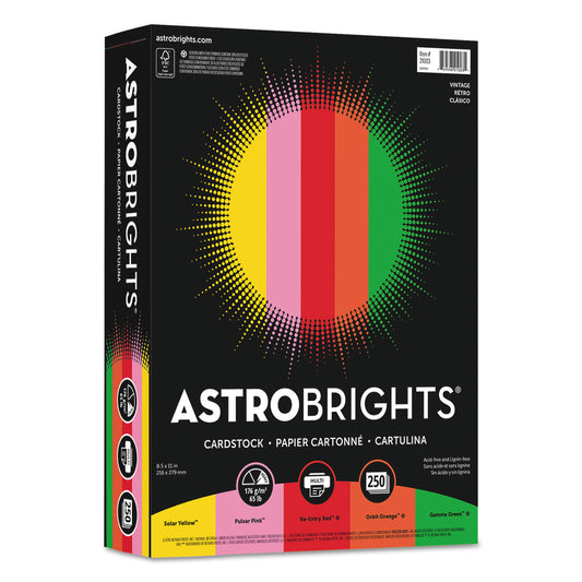 Astrobrights Color Cardstock -"Vintage" Assortment, 65 lb Cover Weight, 8.5 x 11, Assorted, 250/Pack (21003)