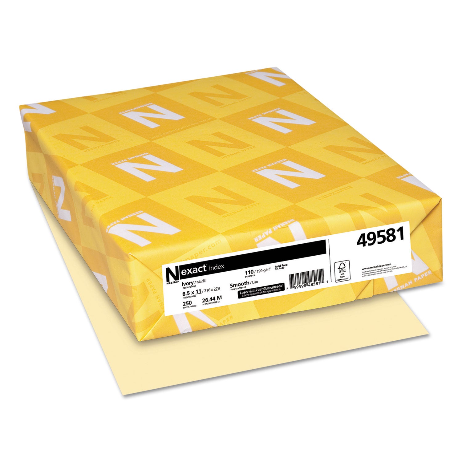 Neenah Paper Exact Index Card Stock, 110 lb Index Weight, 8.5 x 11, Ivory, 250/Pack (49581)