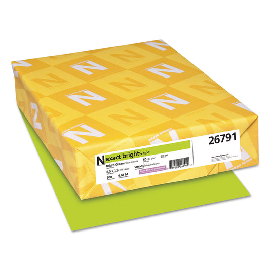 Neenah Paper Exact Brights Paper, 20 lb Bond Weight, 8.5 x 11, Bright Green, 500/Ream (26791)