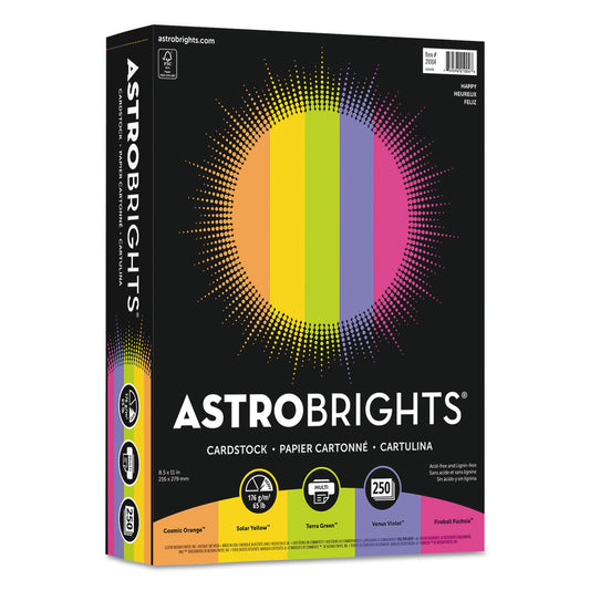 Astrobrights Color Cardstock -"Happy" Assortment, 65 lb Cover Weight, 8.5 x 11, Assorted, 250/Pack (21004)