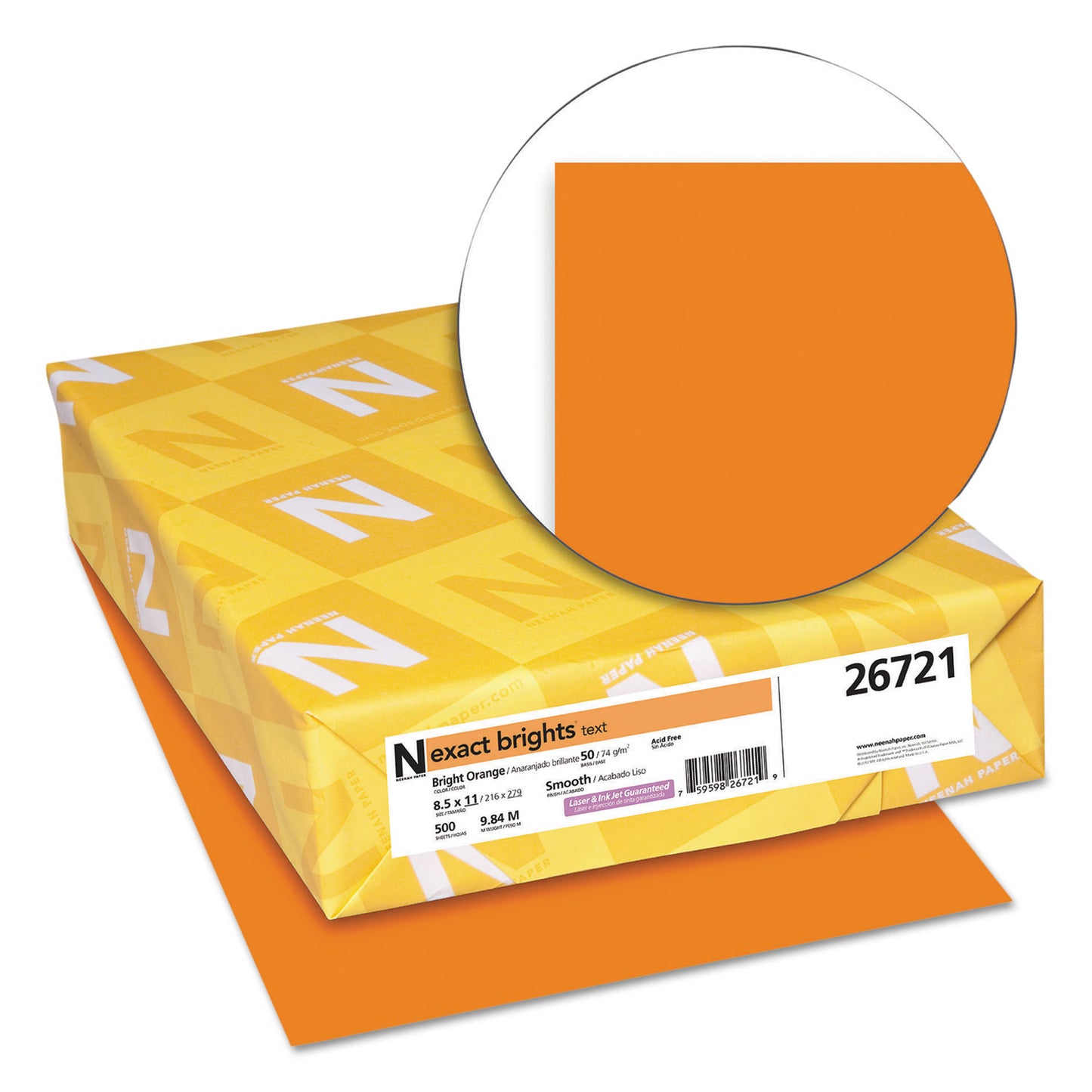 Neenah Paper Exact Brights Paper, 20 lb Bond Weight, 8.5 x 11, Bright Orange, 500/Ream (26721)